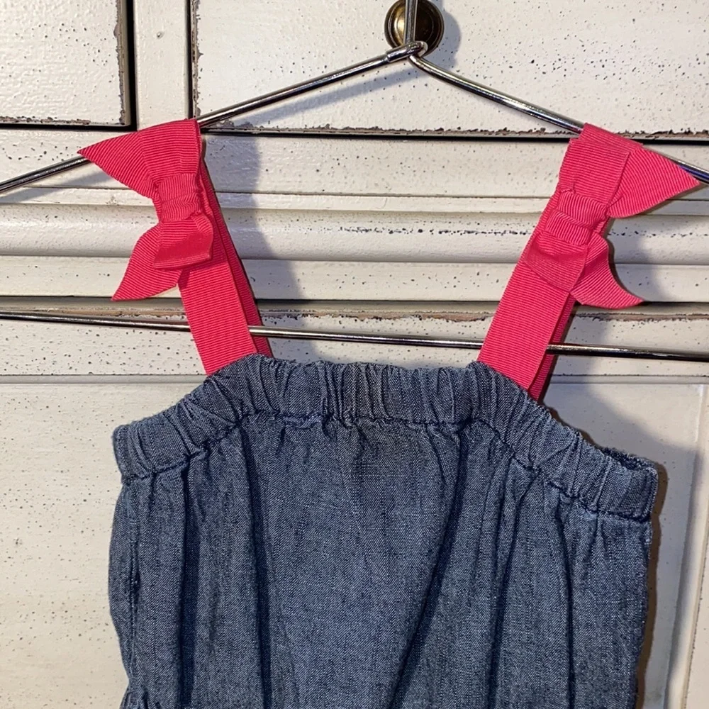 Gymboree 3-6 months blue denim romper pink ribbon​